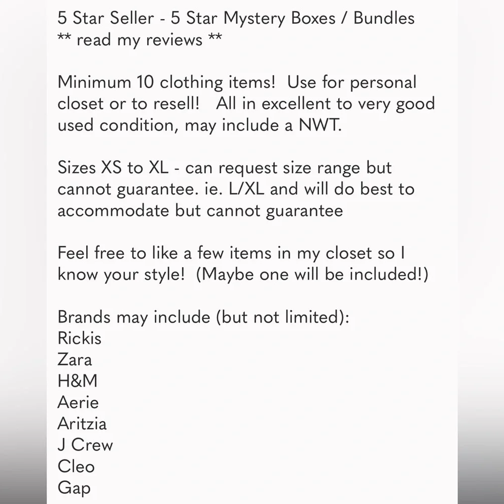 Mystery Box Minimum 10 Clothing Items - request size range - Picture 2 of 6